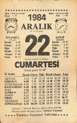 22 Aralık 1984 Takvim Yaprağı - Doğum Günü Hediyesi EFMN14502 - Gökçekoleksiyon