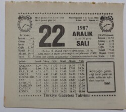 22 Aralık 1987 Takvim Yaprağı - Doğum Günü Hediyesi EFM(N)7191 - Gökçekoleksiyon