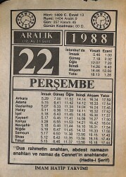 22 Aralık 1988 Takvim Yaprağı - Doğum Günü Hediyesi EFMN14578 - Gökçekoleksiyon