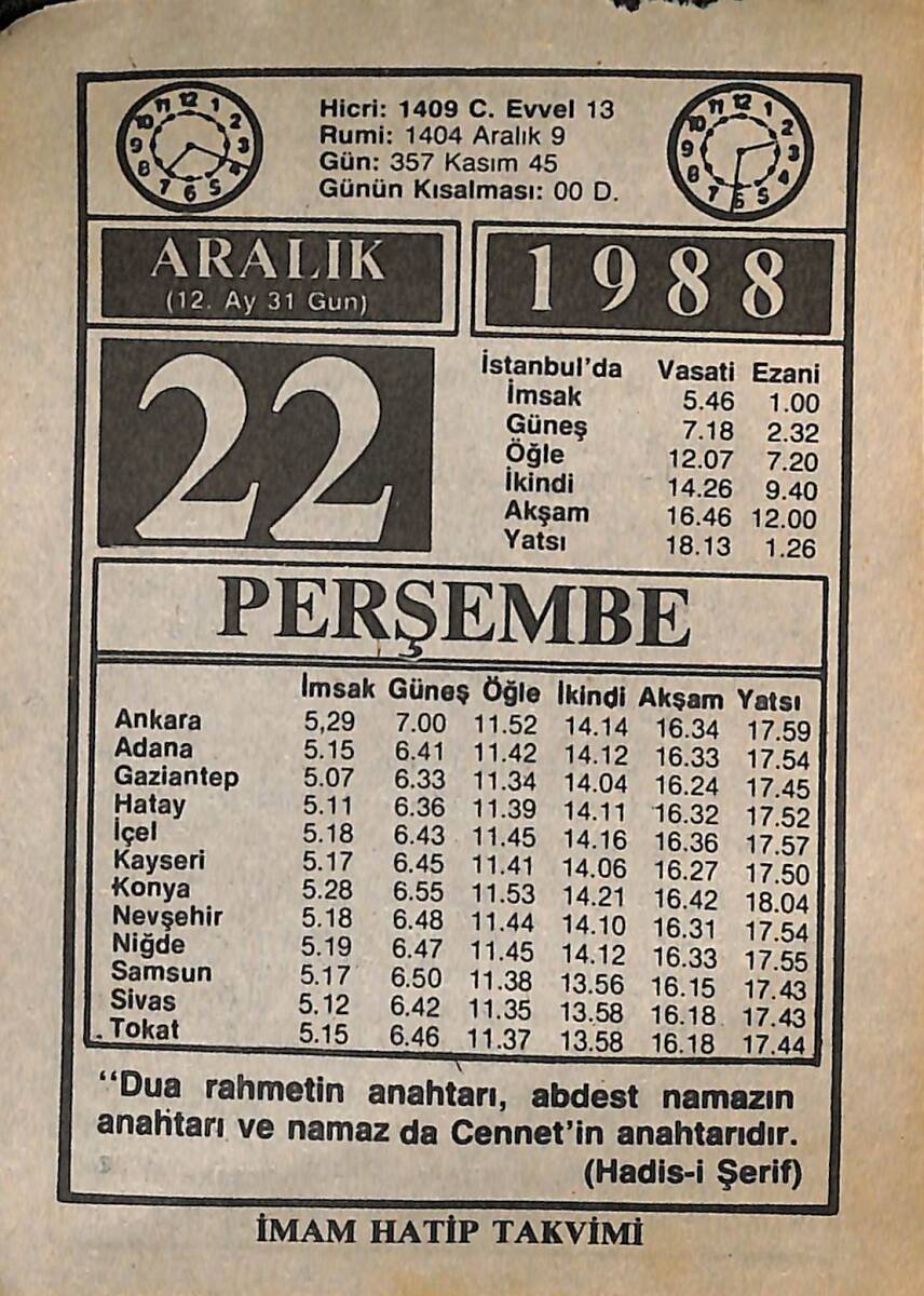 22 Aralık 1988 Takvim Yaprağı - Doğum Günü Hediyesi EFMN14578 - 1