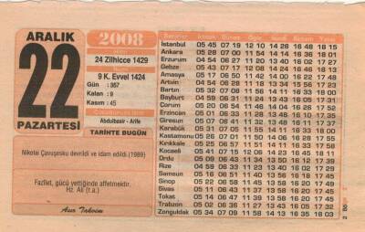 22 Aralık 2008 Takvim Yaprağı EFM(N)4365 - 2