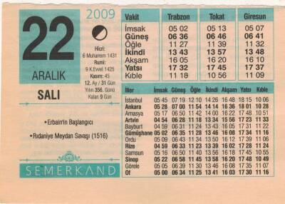 22 Aralık 2009 Takvim Yaprağı EFM(N)4396 - 2