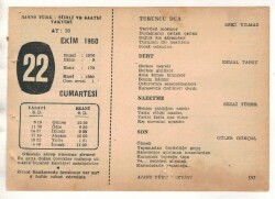 22 Ekim 1960 Ajans Türk Takvim Yaprağı (Şiirli Saatli) EFM(N) 1759 - 3
