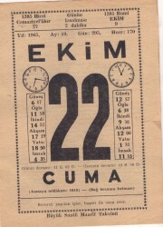 22 Ekim 1965 Takvim Yaprağı EFM(N)3565 - 2