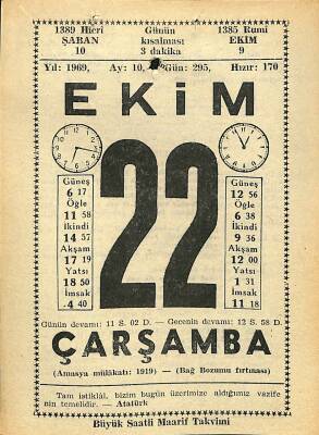 22 Ekim 1969 Takvim Yaprağı - Doğum Günü Hediyesi EFM(N)11124 - 1