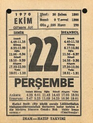 22 Ekim 1970 Takvim Yaprağı - Doğum Günü Hediyesi EFM(N)10552 - 1
