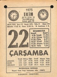 22 Ekim 1975 Takvim Yaprağı - Doğum Günü Hediyesi EFM(N)12552 - Gökçekoleksiyon