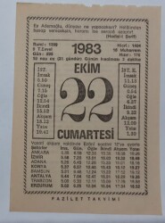 22 Ekim 1983 Takvim Yaprağı - Doğum Günü Hediyesi EFM(N)6725 - Gökçekoleksiyon