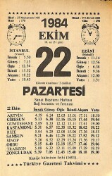 22 Ekim 1984 Takvim Yaprağı - Doğum Günü Hediyesi EFMN14561 - Gökçekoleksiyon