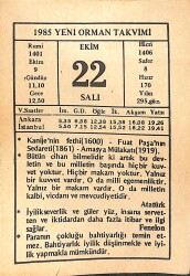 22 Ekim 1985 Takvim Yaprağı - Doğum Günü Hediyesi EFMN14947 - Gökçekoleksiyon