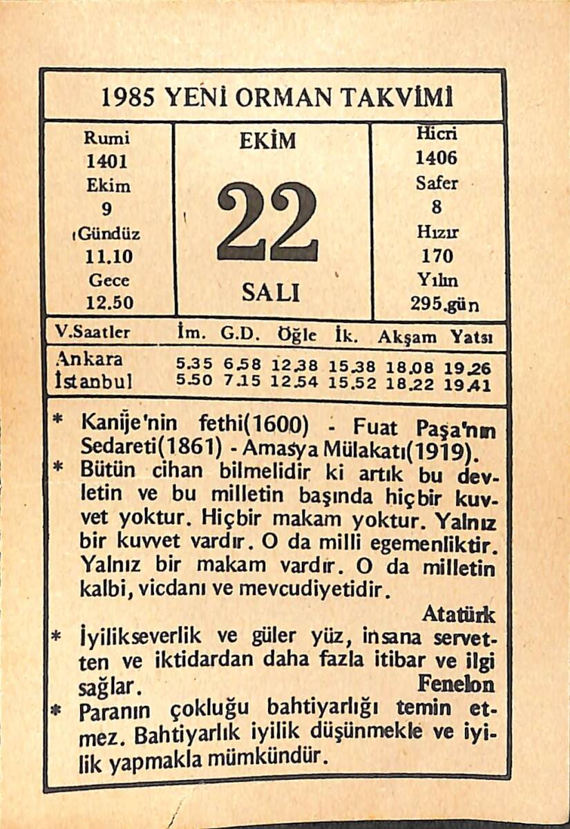 22 Ekim 1985 Takvim Yaprağı - Doğum Günü Hediyesi EFMN14947 - 1