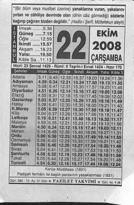 22 Ekim 2008 Takvim Yaprağı - Doğum Günü Hediyesi EFM(N)10664 - 1