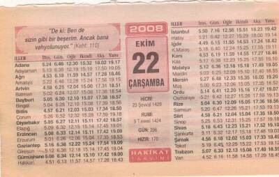 22 Ekim 2008 Takvim Yaprağı EFM(N)3239 - 1