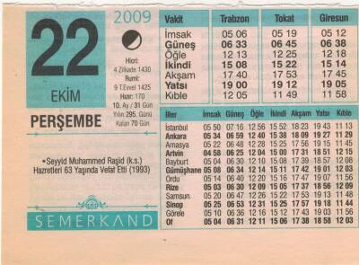 22 Ekim 2009 Takvim Yaprağı EFM(N)3301 - 1
