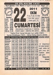22 Ekim 2011 Takvim Yaprağı - Doğum Günü Hediyesi EFMN15298 - Gökçekoleksiyon