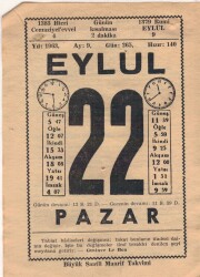 22 Eylül 1963 Takvim Yaprağı EFM(N)3634 - 1