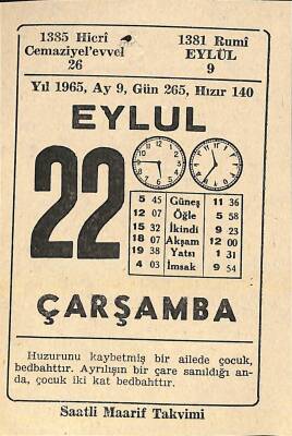 22 Eylül 1965 Takvim Yaprağı - Doğum Günü Hediyesi EFM(N)11384 - 1