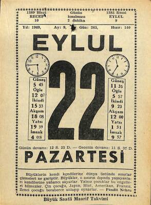22 Eylül 1969 Takvim Yaprağı - Doğum Günü Hediyesi EFM(N)11137 - 1