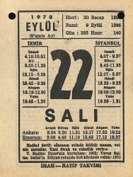 22 Eylül 1970 Takvim Yaprağı - Doğum Günü Hediyesi EFM(N)9898 - 2