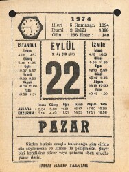 22 Eylül 1974 Takvim Yaprağı - Doğum Günü Hediyesi EFM(N)12351 - Gökçekoleksiyon