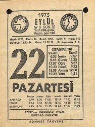22 Eylül 1975 Takvim Yaprağı - Doğum Günü Hediyesi EFM(N)12524 - Gökçekoleksiyon