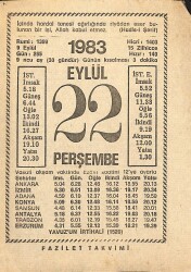 22 Eylül 1983 Takvim Yaprağı - Doğum Günü Hediyesi EFM(N)12377 - Gökçekoleksiyon