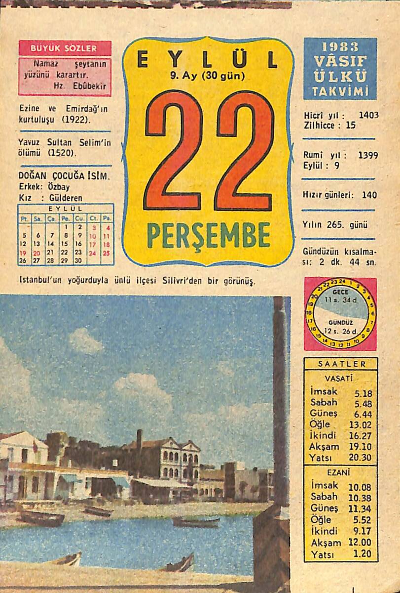 22 Eylül 1983 Takvim Yaprağı - Doğum Günü Hediyesi EFMN14753 - 1