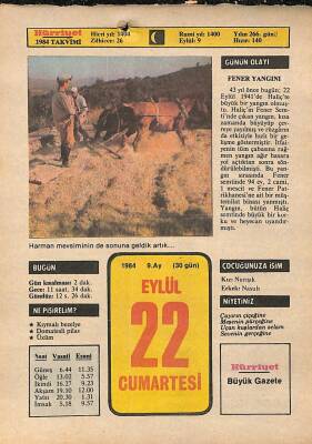 22 Eylül 1984 Takvim Yaprağı - Doğum Günü Hediyesi EFM(N)9801 - 1