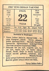 22 Eylül 1985 Takvim Yaprağı - Doğum Günü Hediyesi EFMN14977 - Gökçekoleksiyon
