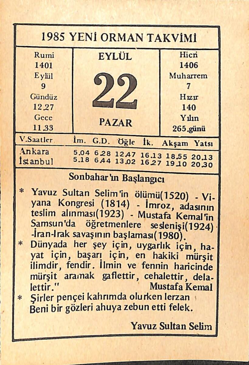22 Eylül 1985 Takvim Yaprağı - Doğum Günü Hediyesi EFMN14977 - 1