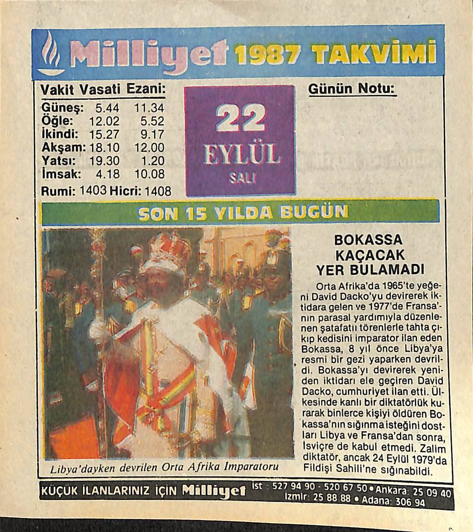 22 Eylül 1987 Takvim Yaprağı - Doğum Günü Hediyesi EFMN14139 - 1