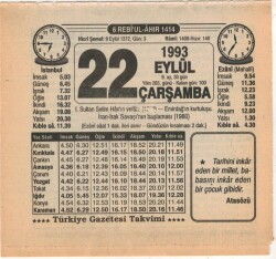 22 Eylül 1993 Takvim Yaprağı EFM(N)2894 - 3