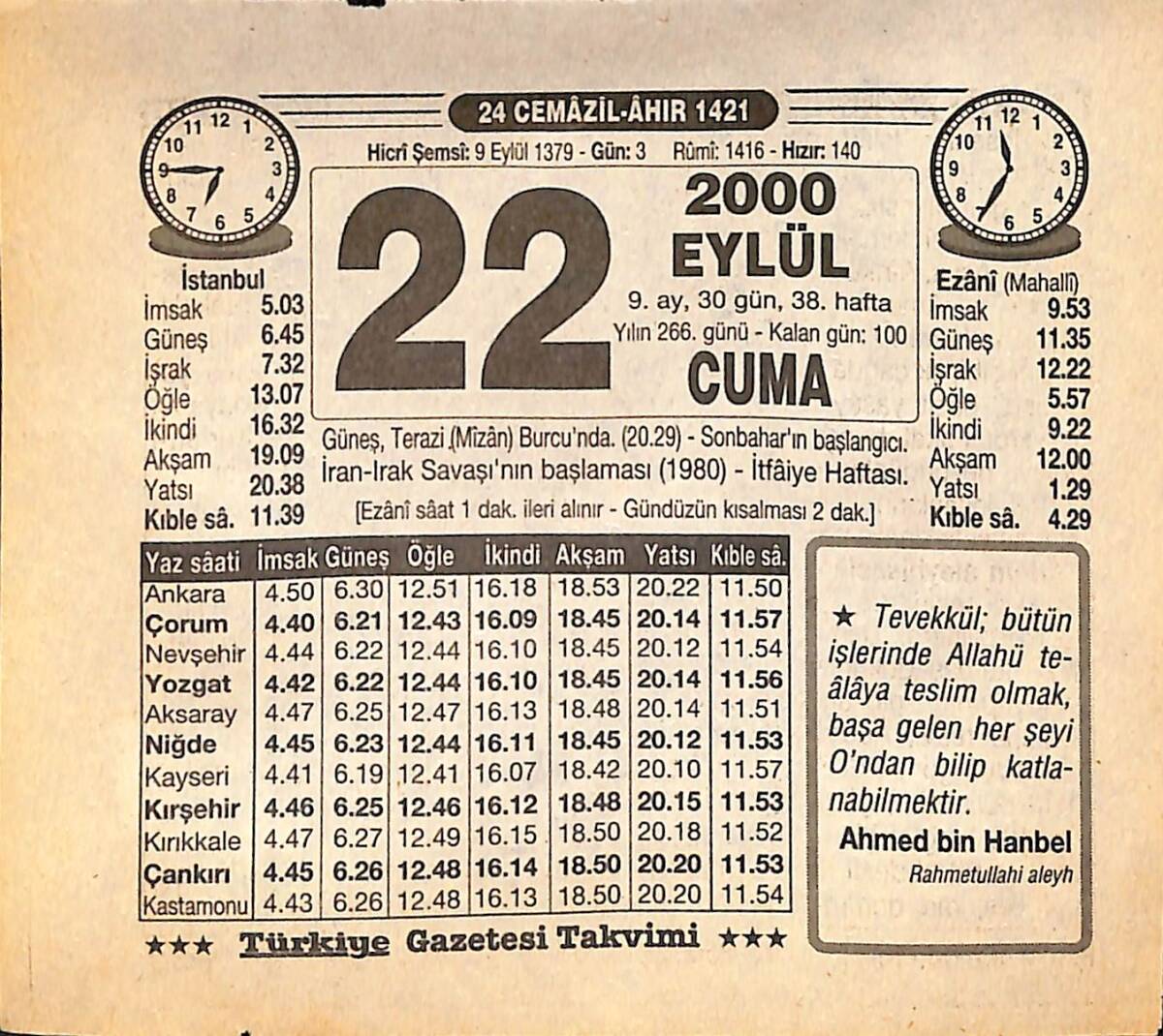22 Eylül 2000 Takvim Yaprağı - Doğum Günü Hediyesi EFMN14238 - 1