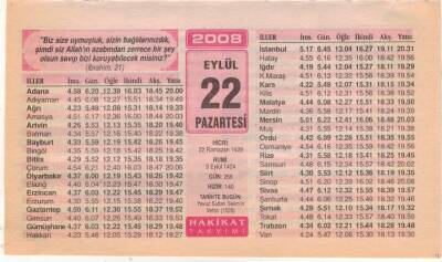 22 Eylül 2008 Takvim Yaprağı EFM(N)2928 - 2