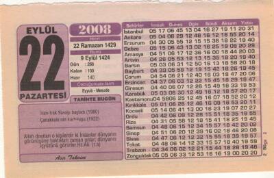22 Eylül 2008 Takvim Yaprağı EFM(N)2962 - 1