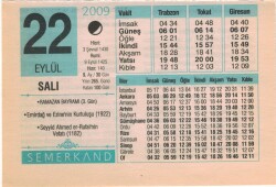 22 Eylül 2009 Takvim Yaprağı EFM(N)2945 - 3