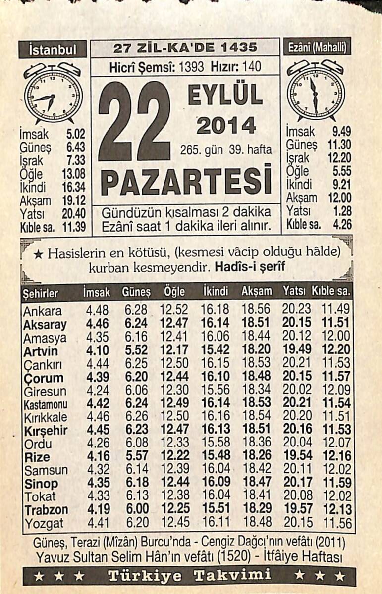 22 Eylül 2014 Takvim Yaprağı - Doğum Günü Hediyesi EFMN14312 - 1