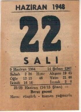 22 Haziran 1948 Takvim Yaprağı EFM(N)1407 - 3