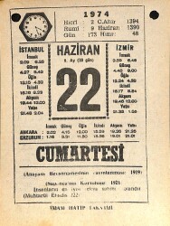 22 Haziran 1974 Takvim Yaprağı - Doğum Günü Hediyesi EFM(N)12139 - Gökçekoleksiyon