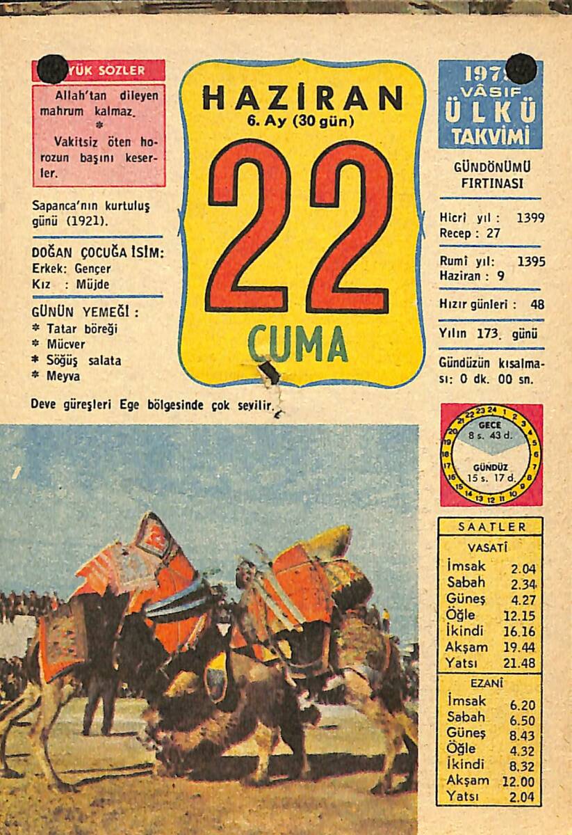 22 Haziran 1979 Takvim Yaprağı - Doğum Günü Hediyesi EFMN13715 - 1