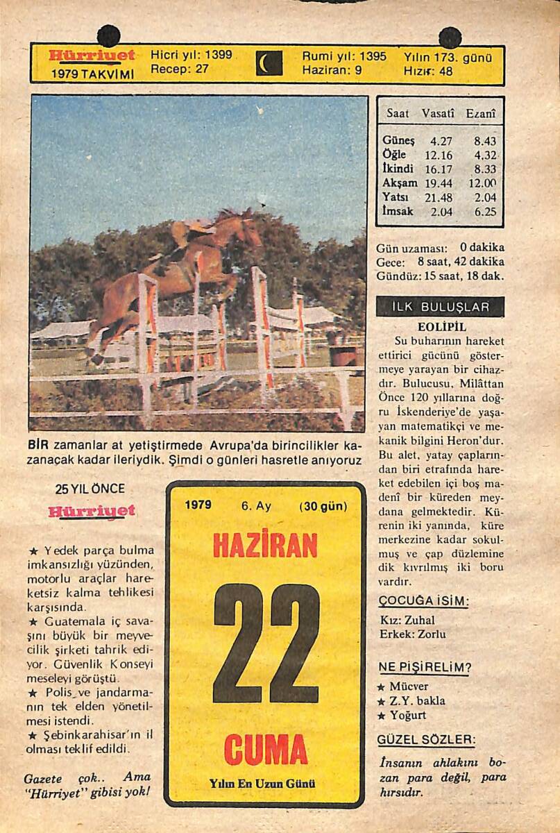 22 Haziran 1979 Takvim Yaprağı - Doğum Günü Hediyesi EFMN14450 - 1