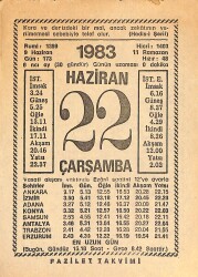 22 Haziran 1983 Takvim Yaprağı - Doğum Günü Hediyesi EFMN15374 - Gökçekoleksiyon