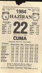 22 Haziran 1984 Takvim Yaprağı - Doğum Günü Hediyesi EFM(N)11393 - Gökçekoleksiyon