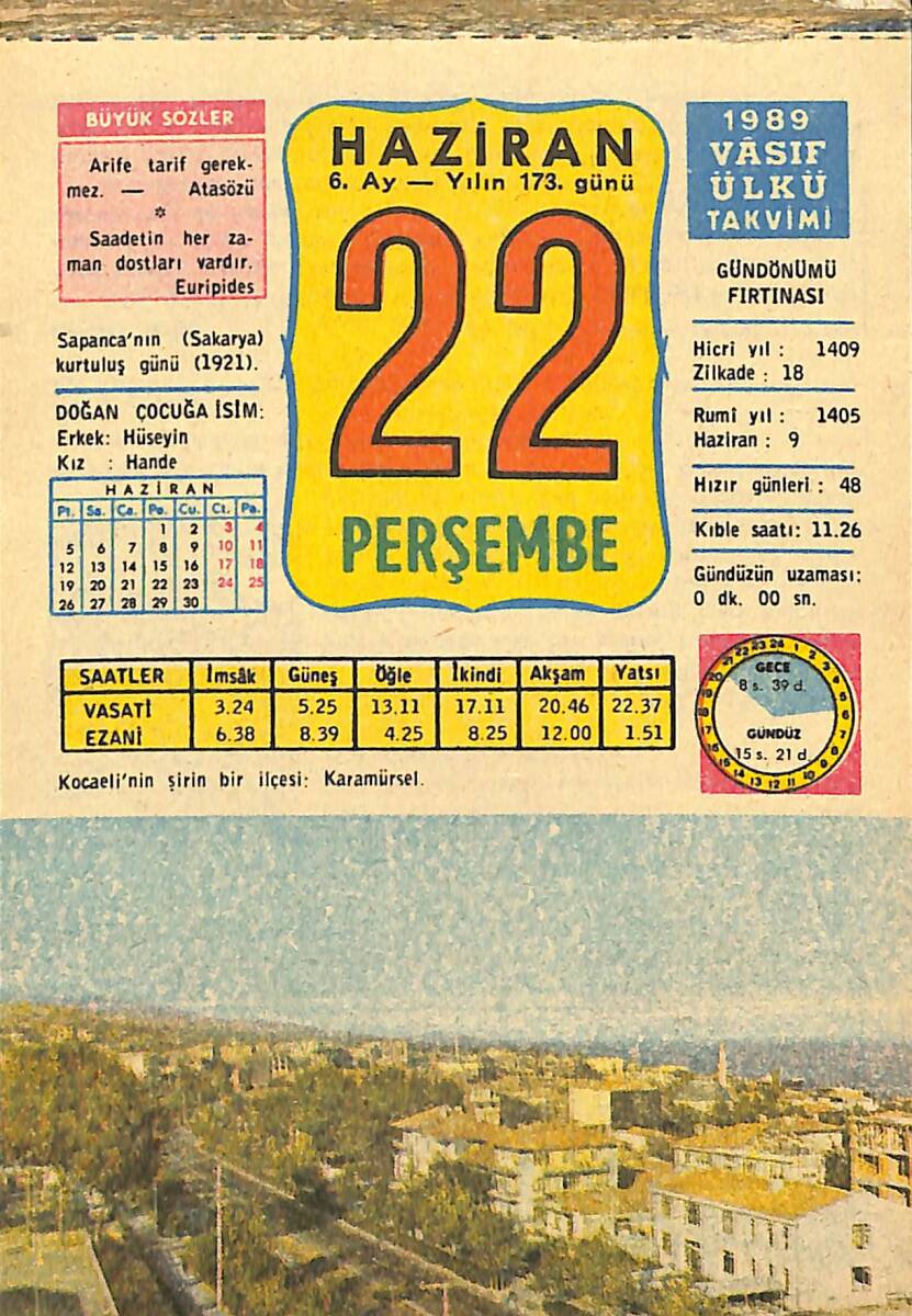 22 Haziran 1989 Takvim Yaprağı - Doğum Günü Hediyesi EFMN13799 - 1