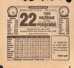 22 Haziran 1995 Takvim Yaprağı - Doğum Günü Hediyesi EFMN15467 - Gökçekoleksiyon