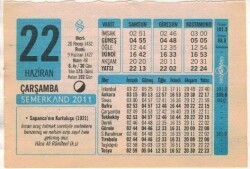 22 Haziran 2011 Takvim Yaprağı EFM(N)1218 - Gökçekoleksiyon