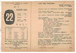 22 Kasım 1960 Ajans Türk Takvim Yaprağı (Şiirli Saatli) EFM(N) 1788 - 1