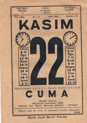 22 Kasım 1963 Takvim Yaprağı EFM(N)3697 - 2