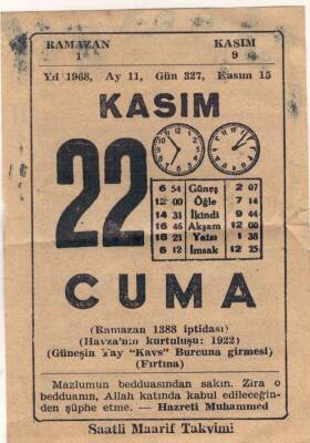 22 Kasım 1968 Takvim Yaprağı EFM(N)3698 - 1