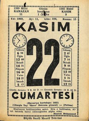 22 Kasım 1969 Takvim Yaprağı - Doğum Günü Hediyesi EFM(N)11088 - 1